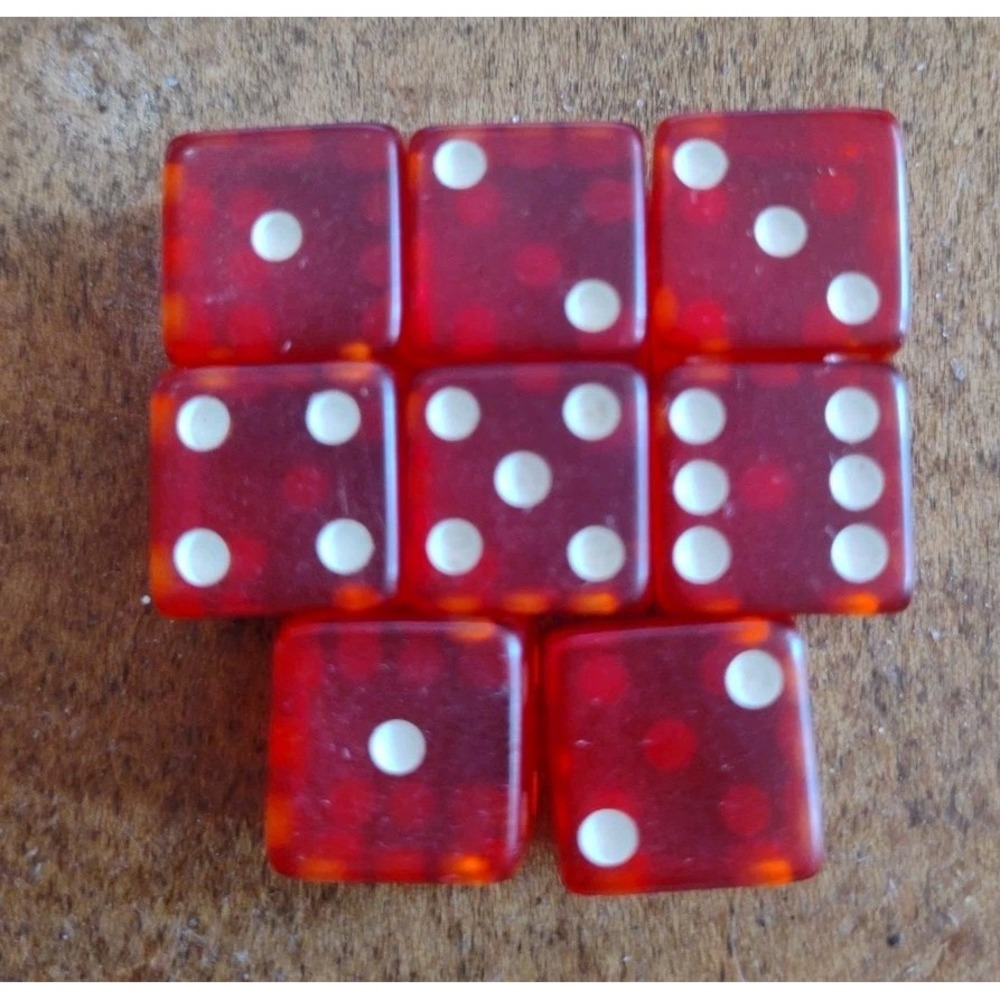 Lot of 8 Vtg Cherry Red Translucent Bakelite Dice 1/2"